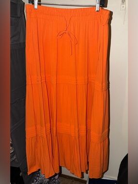 torrid Bright Orange Tiered Maxi Skirt with Drawstring Waist